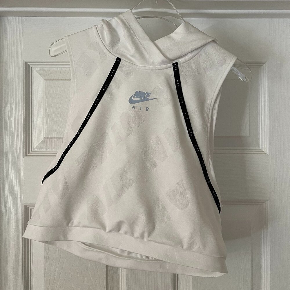 White Nike Air Drifit Cropped Sleeveless Hoodie Small